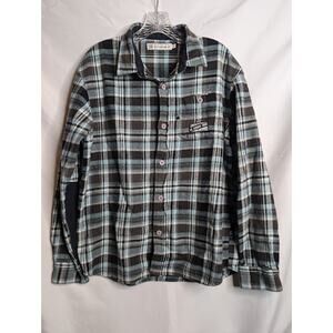 US VERSUS THEM: Men's black blue  plaid flannel L- soft Gorpcore Outdoors nature